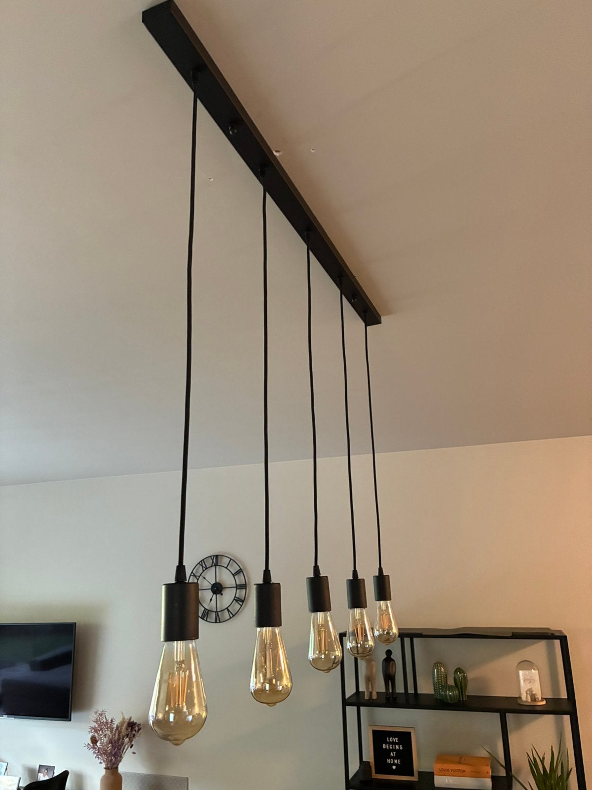 Zwarte stalen hanglamp met 5 lampen, Enlèvement, Comme neuf