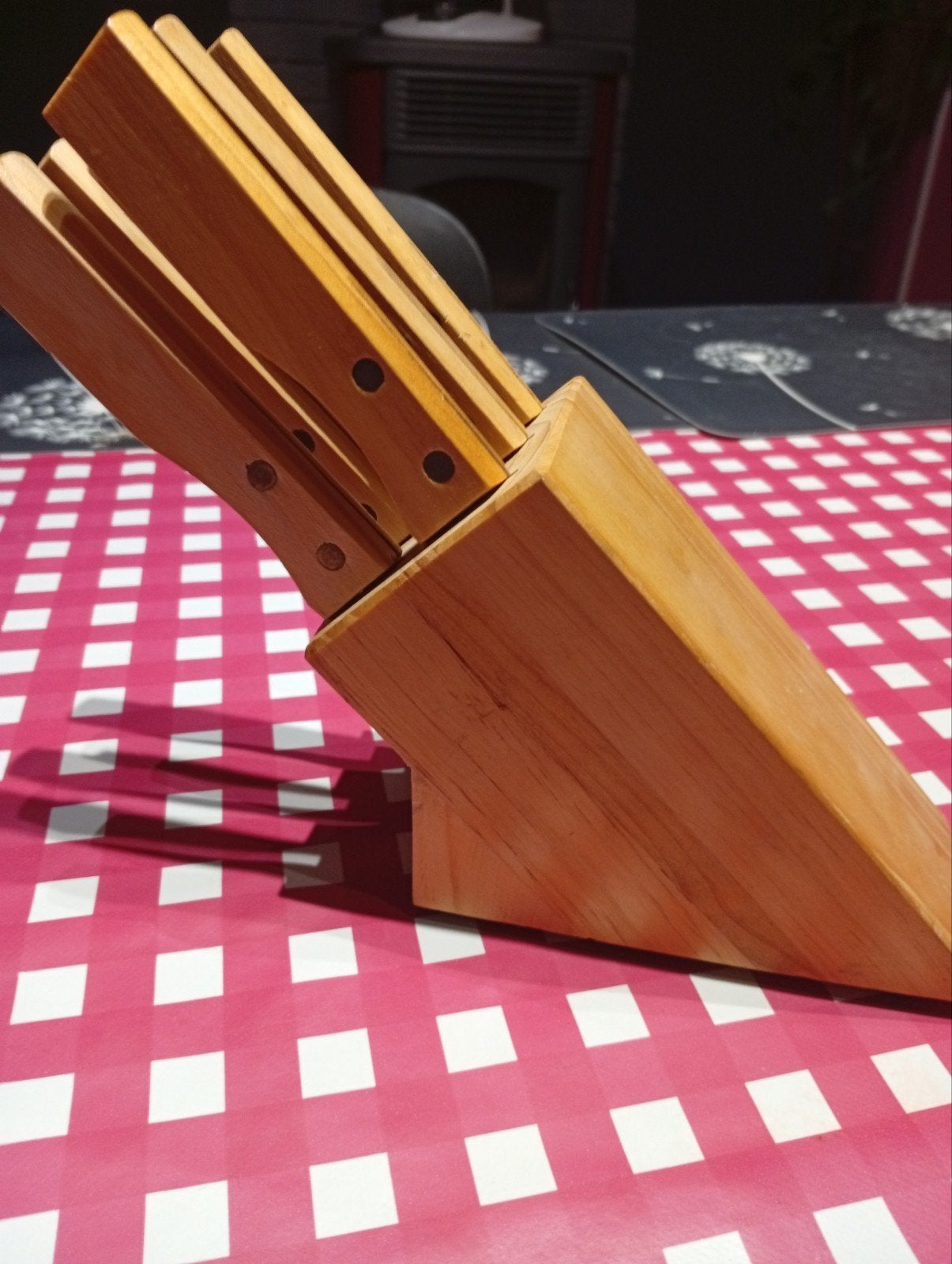 Bloc en bois avec 6 couteaux à steak, Enlèvement ou Envoi, Bois