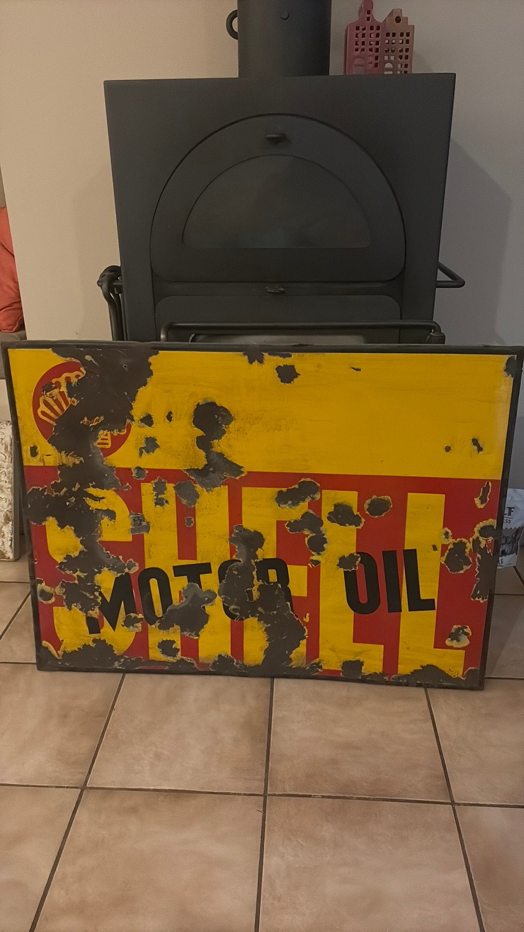 Groot geëmailleerd reclamebord Shell, Ophalen, Gebruikt, Reclamebord