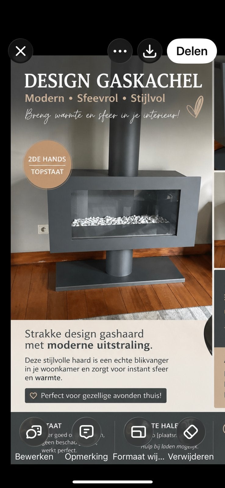 Design gaskachel-Dik Geurts, Maison & Meubles, Poêles, Comme neuf, Autoportant, Chauffage à gaz, Gaz, Enlèvement