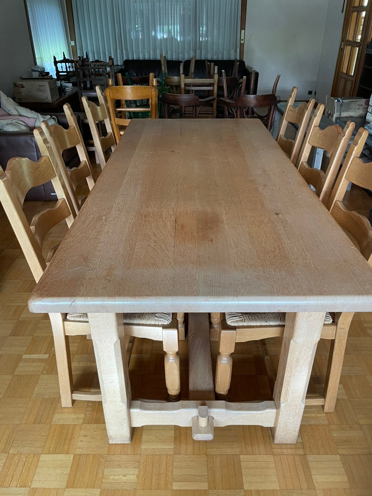 Eikenhouten Eettafel + 6 stoelen, Ophalen, Gebruikt, Landelijk, 6 tot 8 stoelen