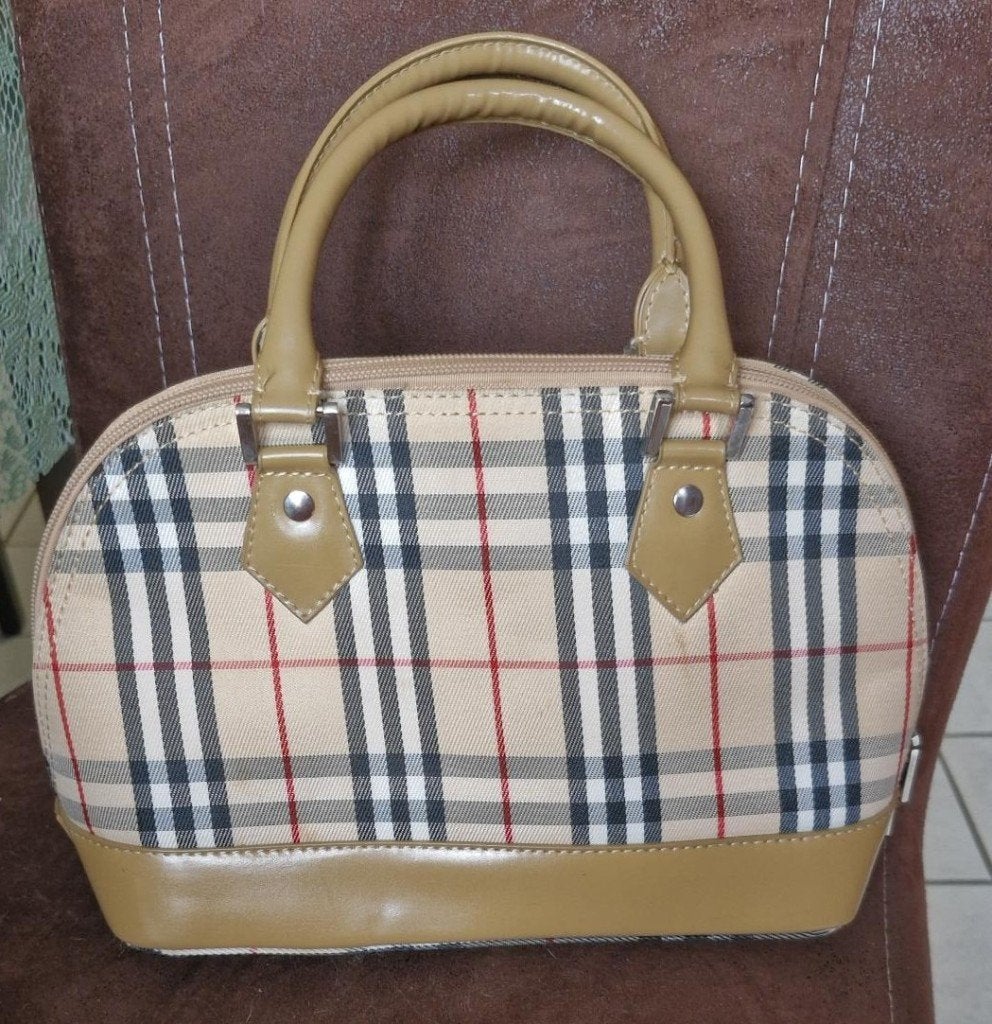 Dames handtas - 'Burberry' look - ritssluiting - beige/bruin, Handtassen en Accessoires, Verzenden, Zo goed als nieuw, Beige, Handtas