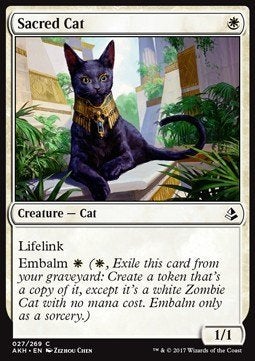 Sacred Cat - AKH - MTG - tussen ex en nm, Hobby en Vrije tijd, Verzamelkaartspellen | Magic the Gathering, Ophalen of Verzenden