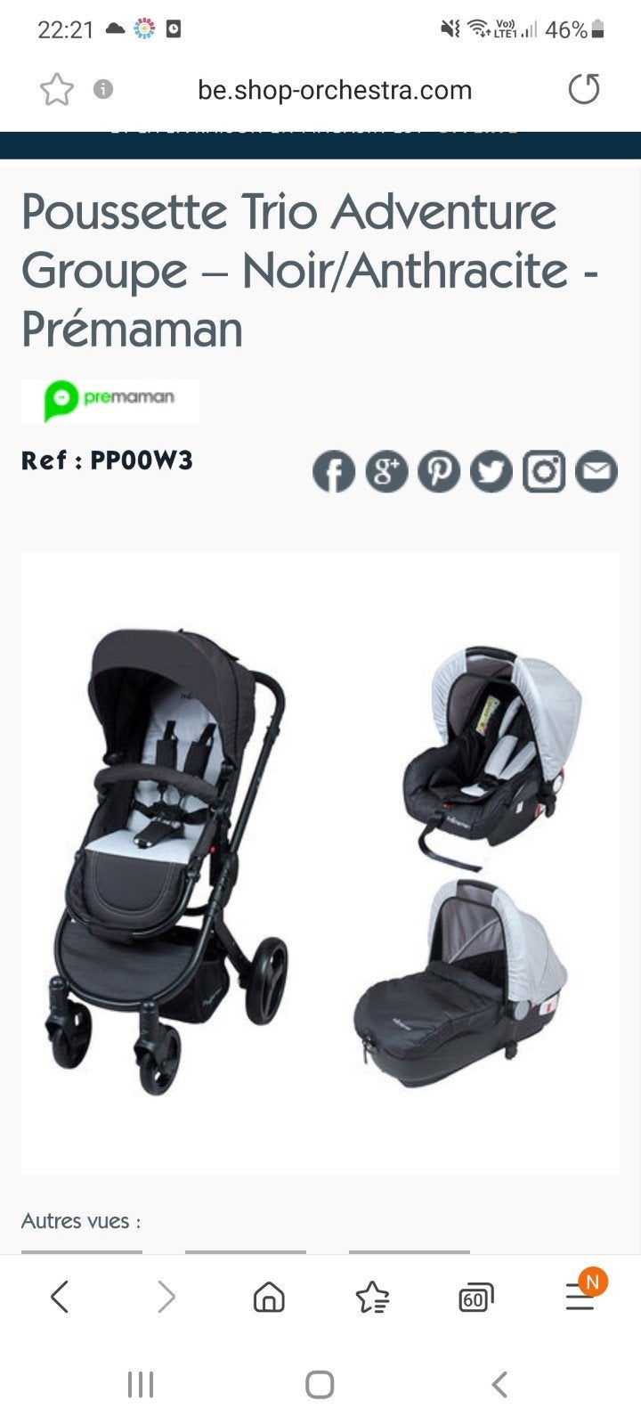Poussette Trio Adventure Prémaman – Noir / Anthracite – Très, Enlèvement, Poussette combi