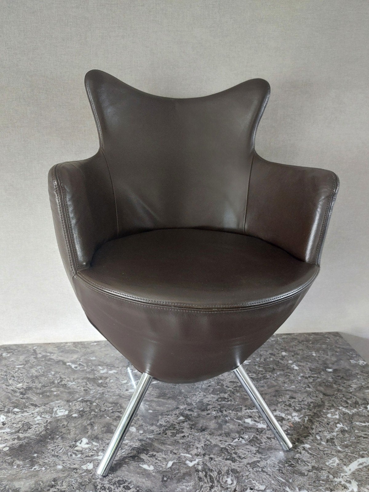 Set van 4 Durlet 'Pinto' designstoelen – Donkerbruin leder, Bruin, Leer, Ophalen of Verzenden, Zo goed als nieuw