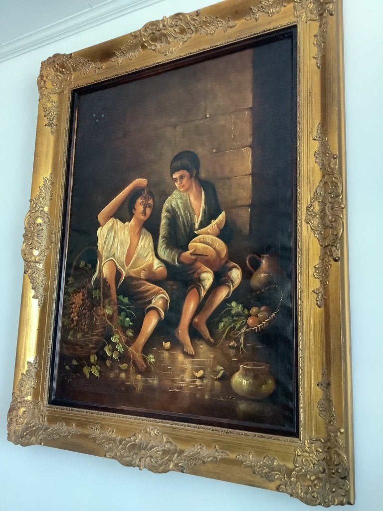 *Naert (1908) -Belle grande peinture avec un très beau cadre, Enlèvement ou Envoi, Cadre spécial, Toile