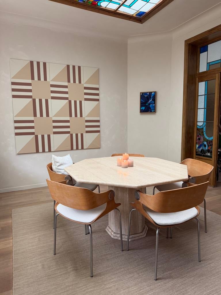 Travertin eettafel, achthoek octagon, Huis en Inrichting, Tafels | Eettafels, Ophalen, Nieuw, Vijf personen of meer, Overige vormen