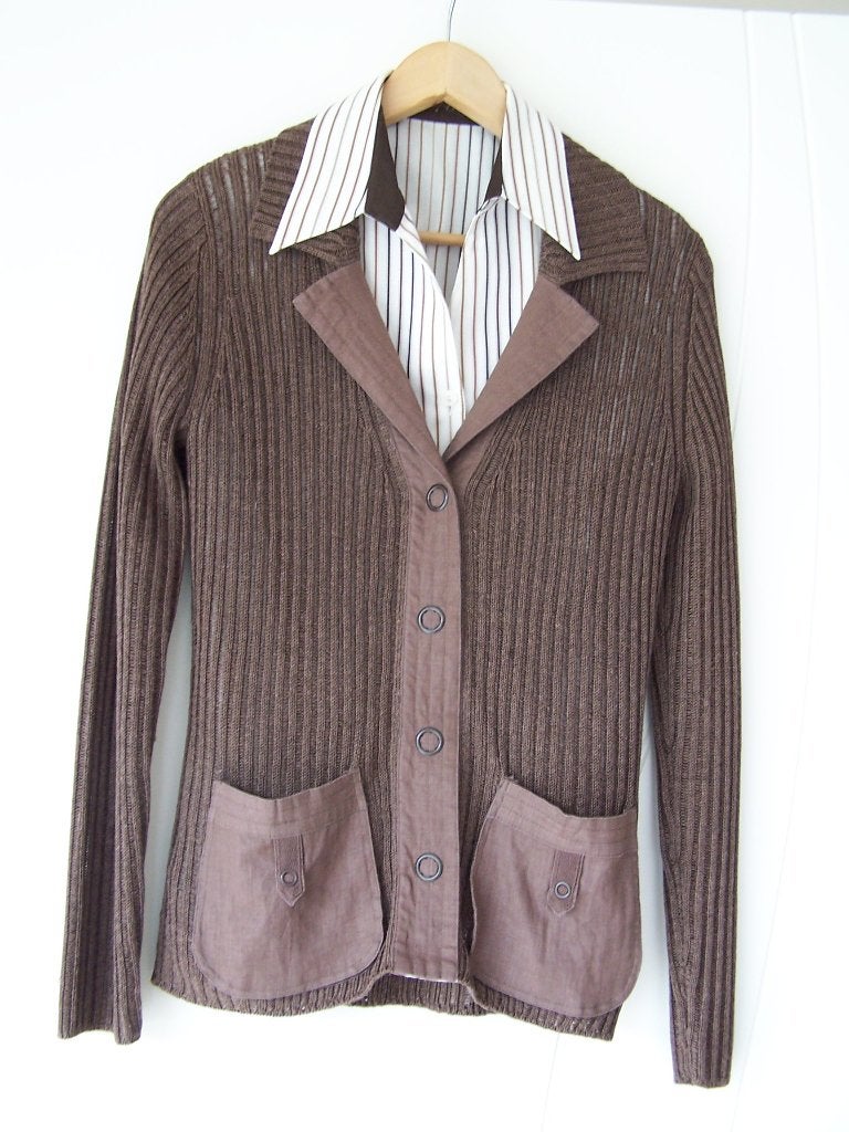 Blouse élégante + gilet marron – taille 38 – 15 € le lot, Vêtements | Femmes, Blouses & Tuniques, Comme neuf, Taille 38/40 (M)