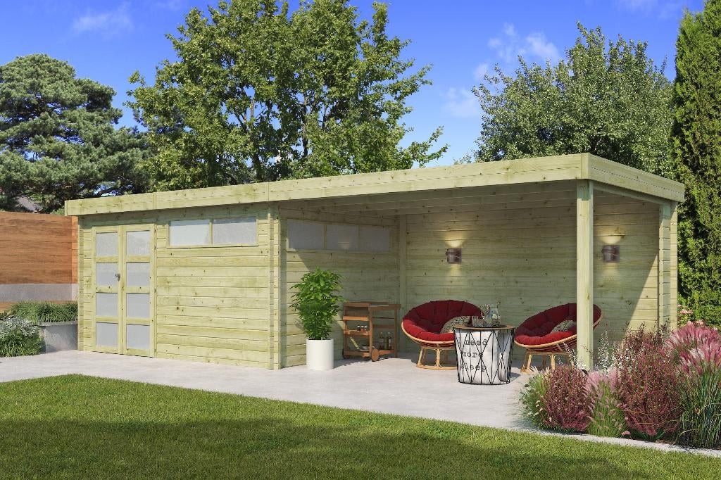 NOUVELLE Cabane en rondins avec auvent 4603EXT400AC, Envoi, Neuf