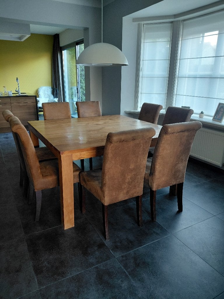 Teak houten tafel met 8 stoelen, Ophalen, Gebruikt, Teakhout