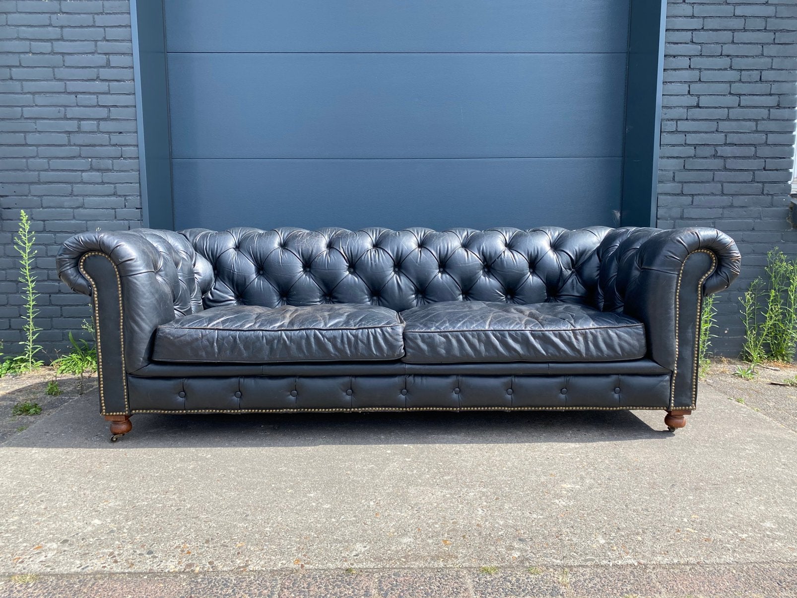 Chesterfield 3.5 zit bank vintage zwart, Enlèvement ou Envoi, Comme neuf, Cuir
