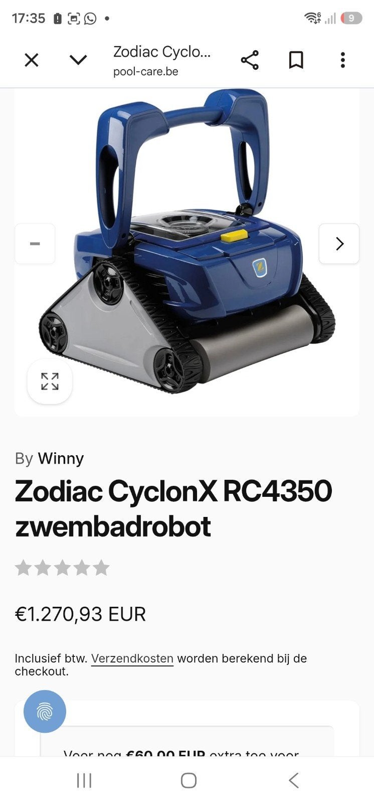 Zwembadrobot zodiac
Doet bodem en wanden., Tuin en Terras, Ophalen