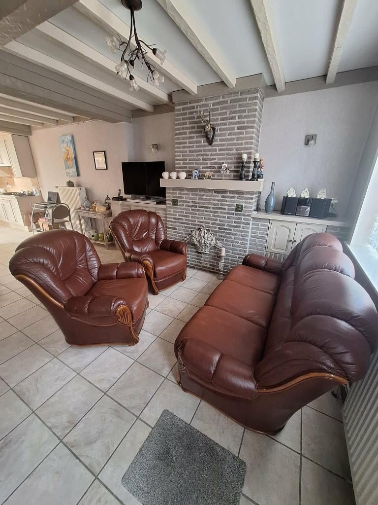 lederen salon, Huis en Inrichting, Ophalen, Zo goed als nieuw, Leer
