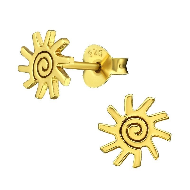 Oorbellen zonnetje in verguld zilver - OP=OP!, Handtassen en Accessoires, Oorbellen, Nieuw, Ophalen of Verzenden, Knopjes of Stekers