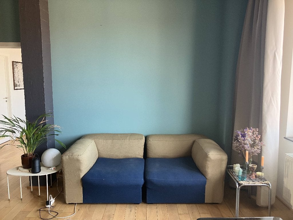 Fauteuil HAY Mags beige/bleu, canapé L200cm, Moins de 75 cm, Enlèvement, Utilisé, Deux personnes