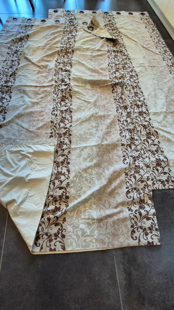 Rideaux tissus à fleurs épais marron, Enlèvement, Utilisé, Textile