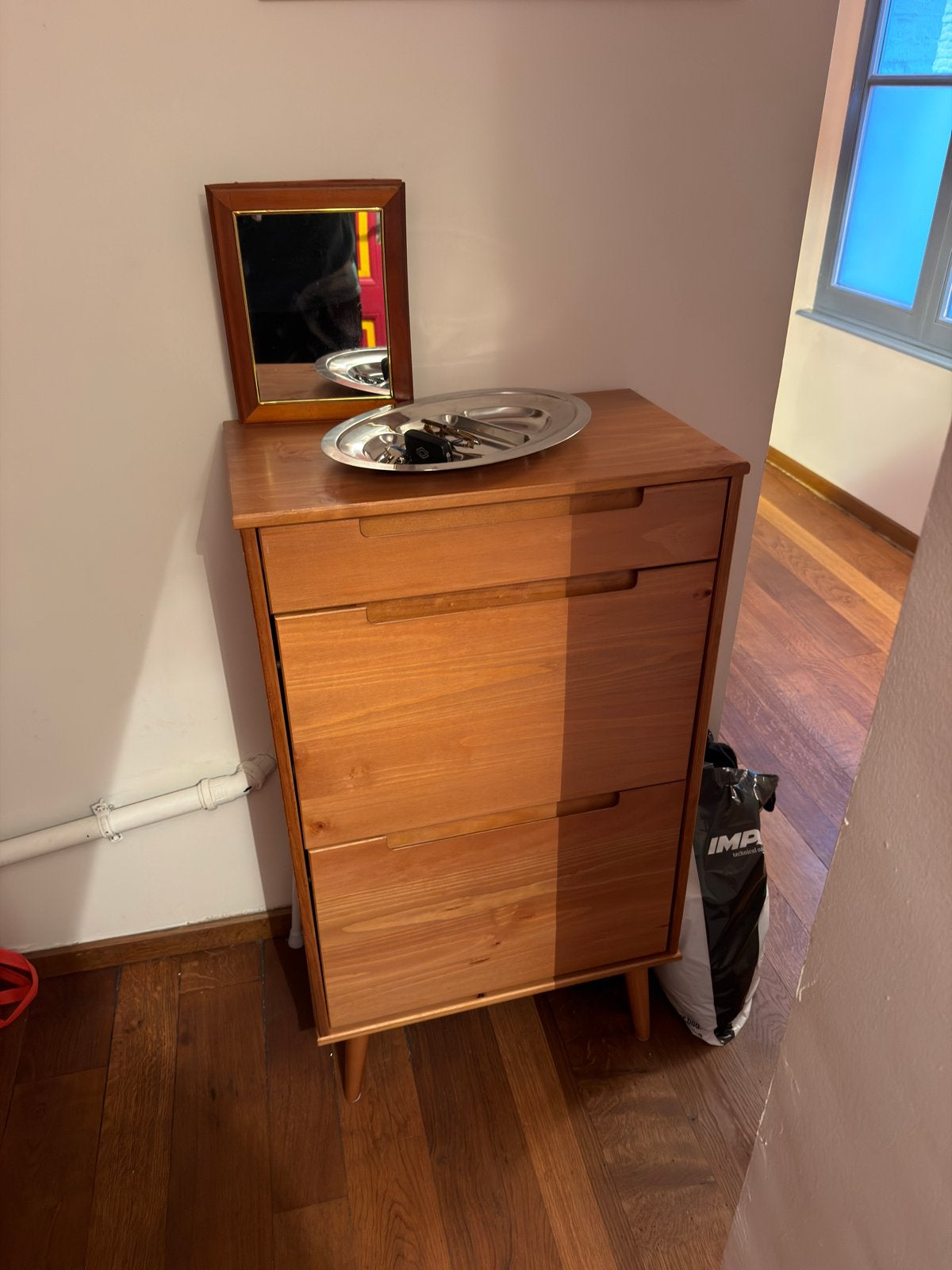 Vintage openklapbaar houten schoenenkast/ mid century stijl, Ophalen, Zo goed als nieuw
