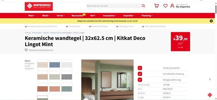 Kitkat wandtegel muntkleur Impermo 2 m², Bricolage & Construction, 60 cm ou plus, Céramique, Enlèvement, 20 à 40 cm