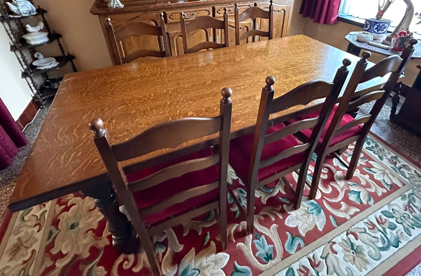 Volledige mooie eiken eetplaats, Huis en Inrichting, Ophalen, Gebruikt, Landelijk, 4 tot 6 stoelen