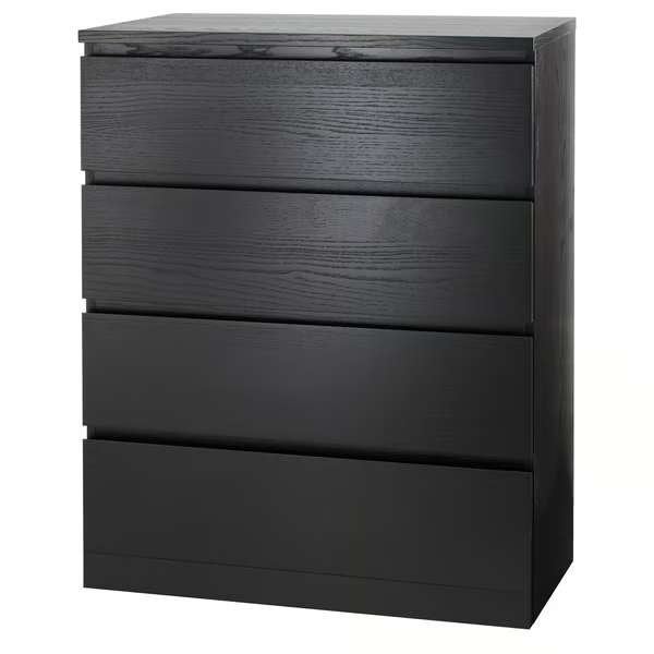 Commode IKEA MALM 4 tiroirs – Noir – Parfait état, 3 ou 4 tiroirs, 25 à 50 cm, Enlèvement, Utilisé