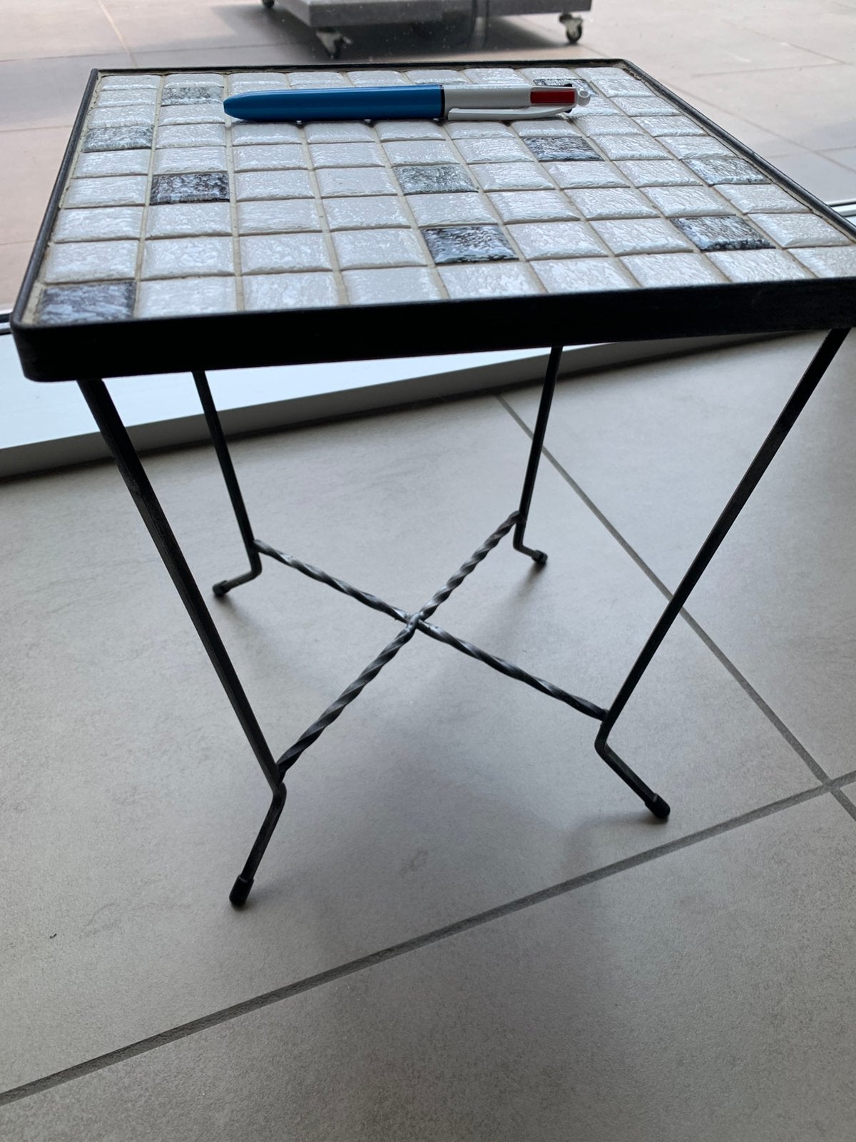 Vintage mozaik  plantentafeltje bijzettafel, Ophalen, Minder dan 45 cm, Gebruikt, Vierkant