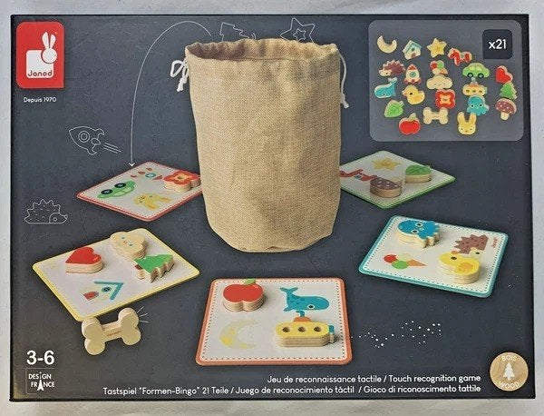 Jeu sensoriel éducatif Janod Wooden Shapes Bingo 3-6 ans, Envoi, Comme neuf, Découverte