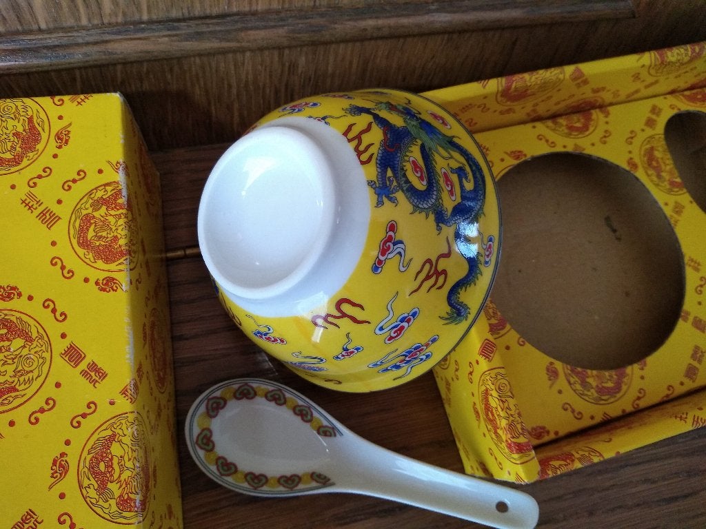 geel chinees kommetje kom met lepel doos +NIEUW+ moederdag, Ophalen of Verzenden, Nieuw
