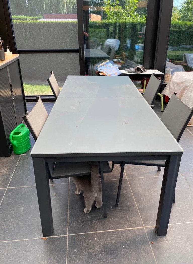 Grote glazen tuintafel, Ophalen, Gebruikt, Rechthoekig, Aluminium