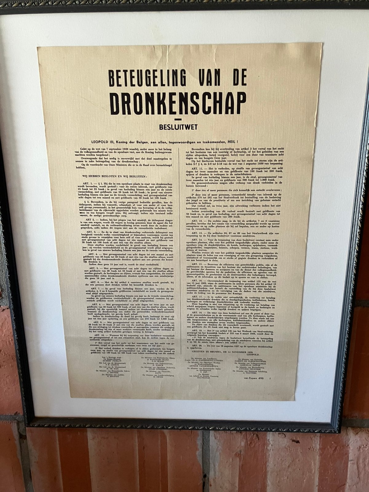 Beteugeling van de dronkenschap. Besluitwet, Antiek en Kunst, Ophalen
