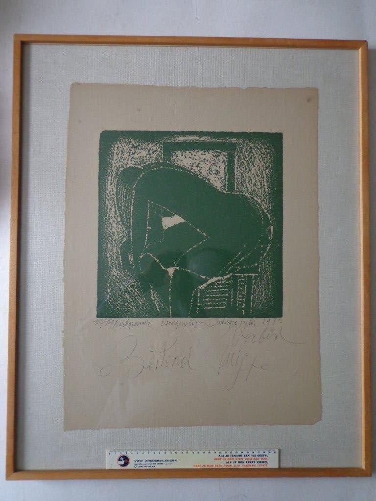 kurkgravuur van Maurits Verbist Zittend meisje uit 1975, Antiek en Kunst, Kunst | Etsen en Gravures, Ophalen, 1950 - 1999, Houtsnede