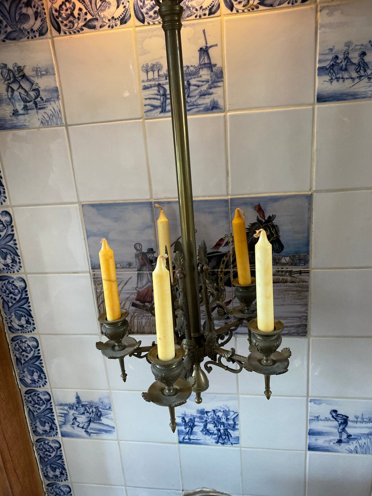 Bronzen kaarsenlamp, Antiek en Kunst, Ophalen of Verzenden