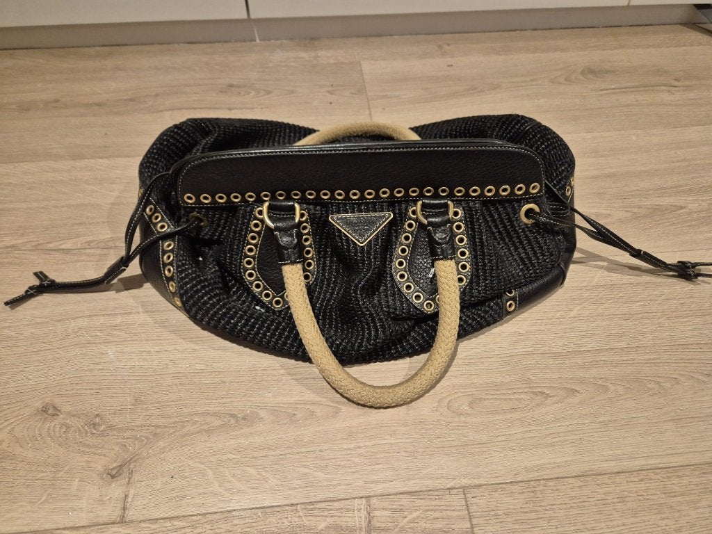 Prada handtas zwart met lederen details, Ophalen, Gebruikt, Zwart, Handtas