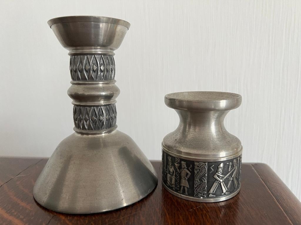 2 KANDELAARS 1950-NOORWEGEN - TIN, Antiek en Kunst, Ophalen