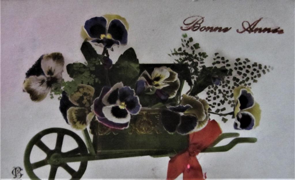 POSTKAART FANTASIE- KRUIWAGEN MET VIOOLTJES- 1923, Ophalen of Verzenden, 1920 tot 1940, Gelopen, Feest(dag)