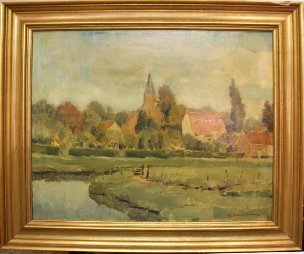 Frans Van Der Linden (1903) Landschap (O/D, 98 x 73 cm), Antiek en Kunst, Ophalen of Verzenden