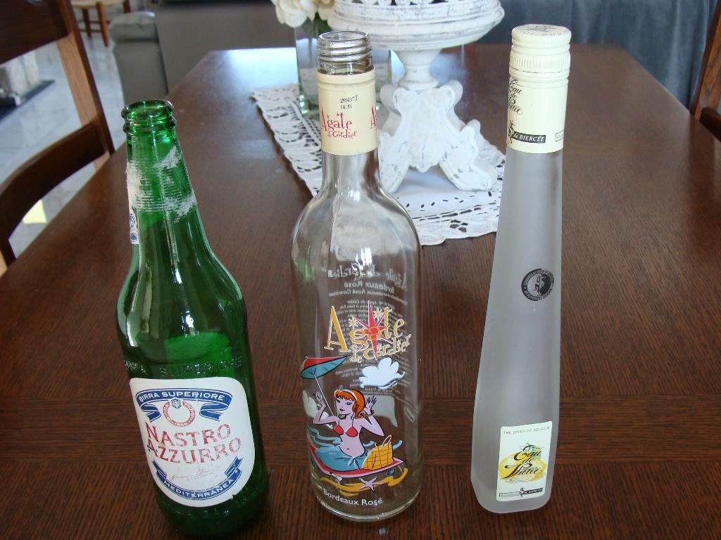 bouteilles vide bordeaux, sérigraphiée, de bière,d'eau villé, Ophalen of Verzenden, Zo goed als nieuw, Italië, Roséwijn
