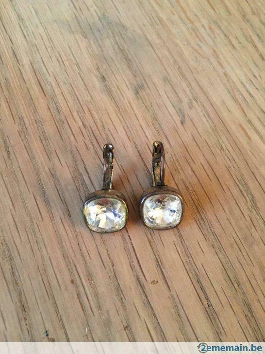 Boucles d'oreilles TWICE AS NICE pierre cristal, neuves, Nieuw