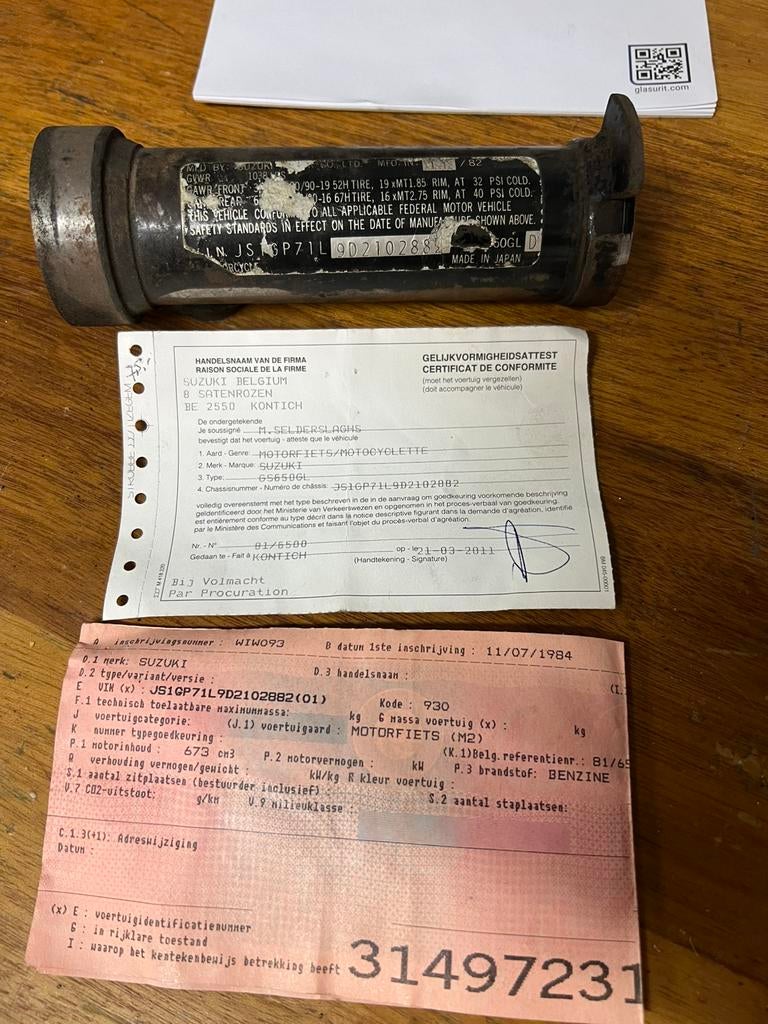 Papiers et numero de cadre suzuki gs 650 gl, Motos, Pièces | Suzuki, Enlèvement ou Envoi