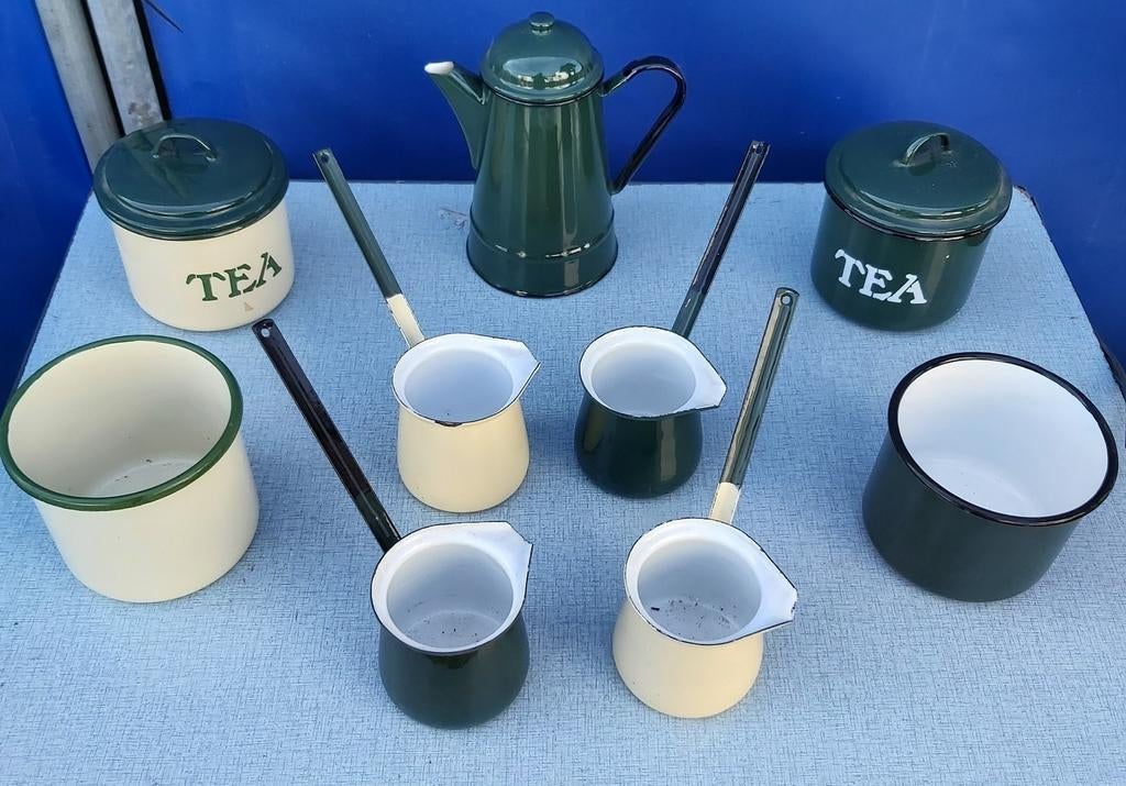 Emaille potten kannen melkpotjes decoratie, Ophalen of Verzenden