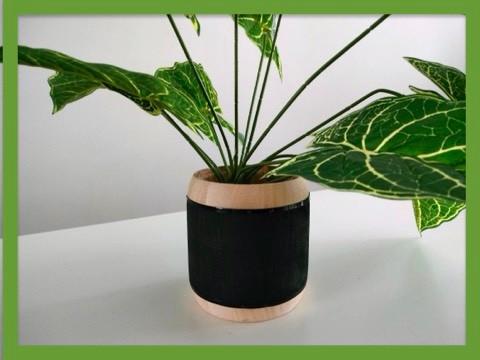 ART *** Kunst Concept houten pot kunstplanten H13cm Dia11 cm, Tuin en Terras, Overige materialen, Rond, Binnen, Ophalen of Verzenden
