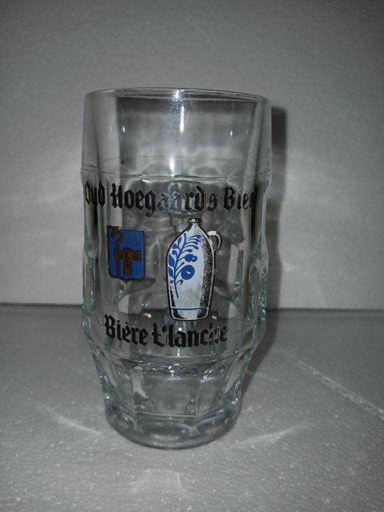 Oude glazen mok van OUD HOEGAARDS BIER NIERE BLANCHE, Verzamelen, Ophalen of Verzenden, Gebruikt, Pul(len), Overige merken