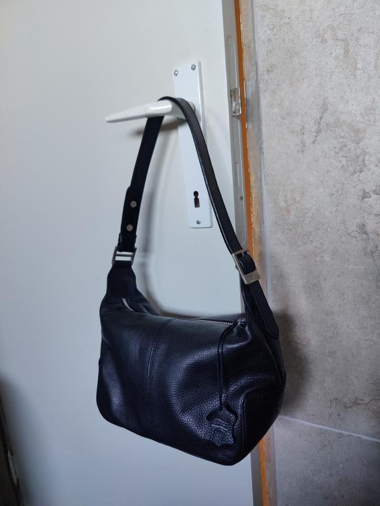 Zwart lederen handtasje 'Crinkles', Handtassen en Accessoires, Ophalen of Verzenden, Zo goed als nieuw, Zwart