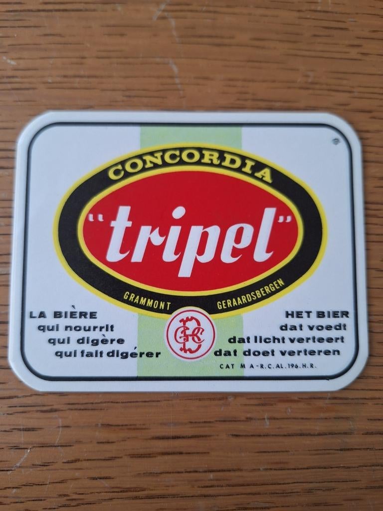Oud bieretiket Tripel bier brouwerij Concordia Geraardsberge, Verzamelen, Ophalen of Verzenden, Zo goed als nieuw