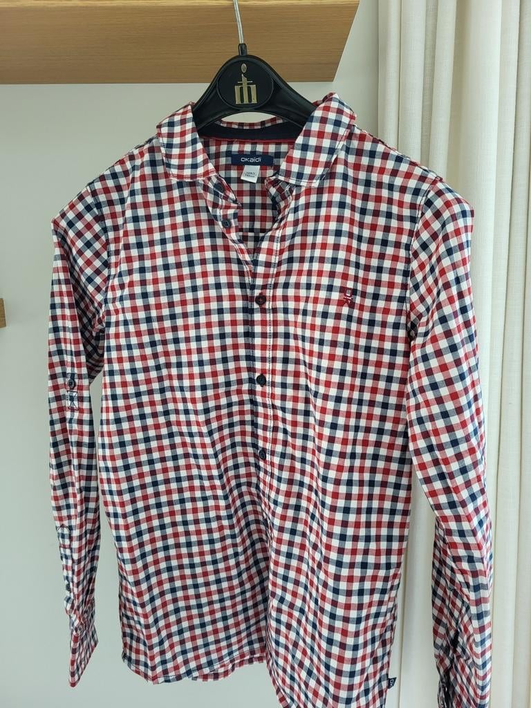 Hemd 152 / 12y okaidi lange mouw geruit rood-blauw-wit, Garçon, Chemise ou Chemisier, Comme neuf, Okaïdi