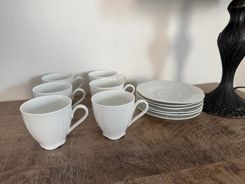 6 tasses à café + soucoupes en porcelaine | Tirschenreut, Uni, Comme neuf, Enlèvement, Porcelaine