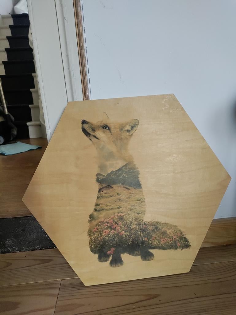 Geometrisch houten decobord met vos, Ophalen, Zo goed als nieuw