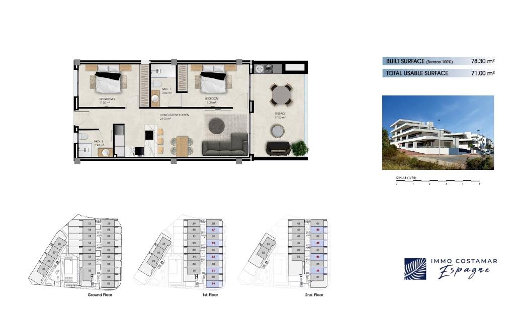 appartement a vendre proche  du bord de mer en espagne, Immo, Village, 78 m², La marina, 2 pièces