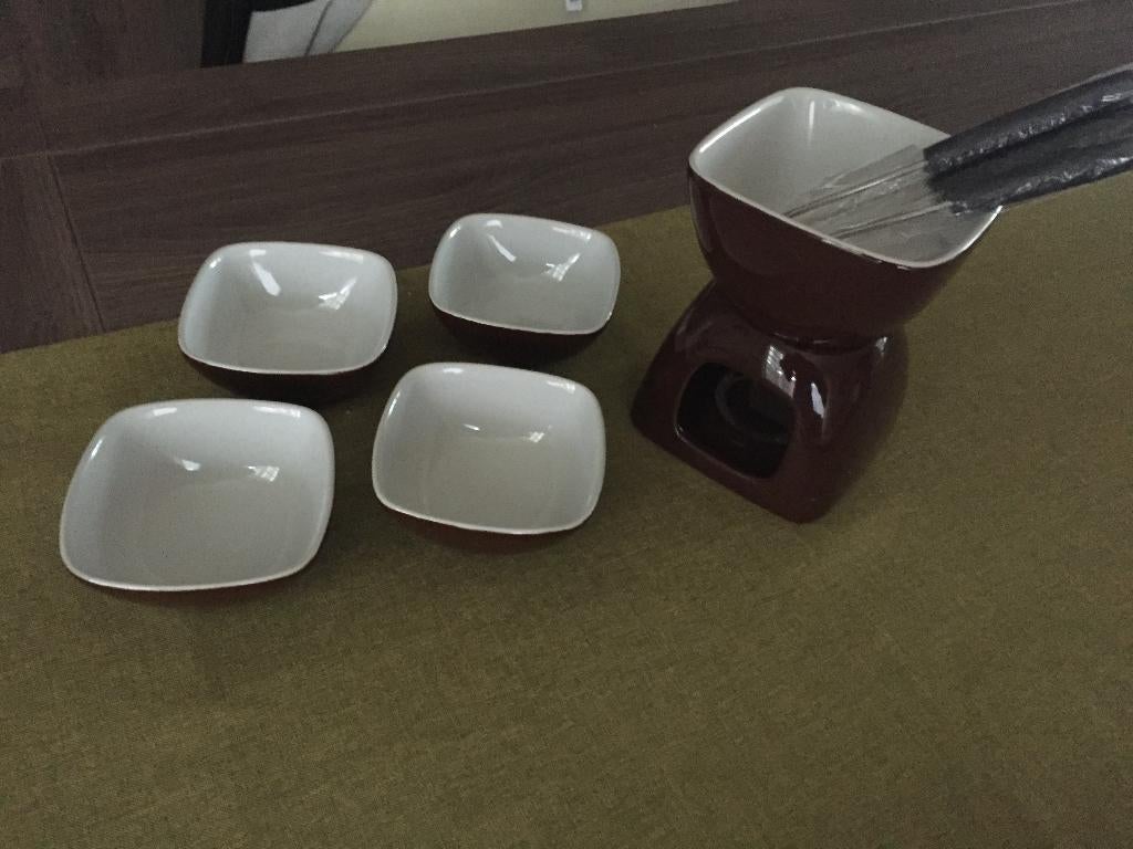10 delige chocolade fondueset, Ophalen of Verzenden, Zo goed als nieuw, Waxinelicht, Fondueset