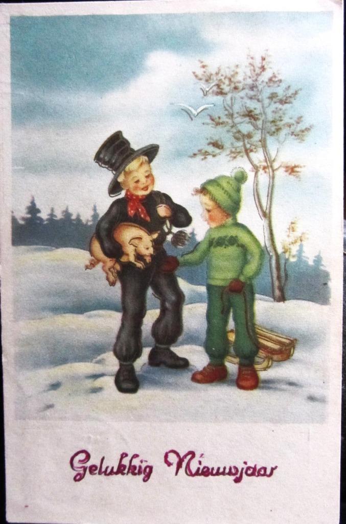 FANTASIEKAART- NIEUWJAAR- VARKENTJE, Ophalen of Verzenden, Gelopen, Feest(dag)