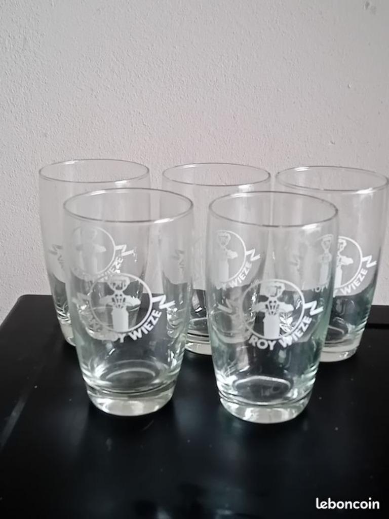 5 Ancien Verres VAN ROY WIEZE, Collections, Marques de bière, Enlèvement ou Envoi, Utilisé, Verre ou Verres, Autres marques